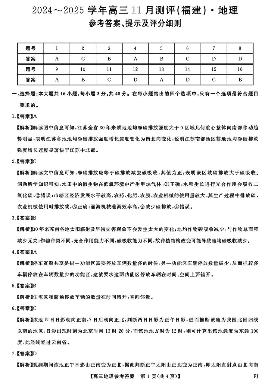 福建百校联考2025届高三11月联考地理试题及答案