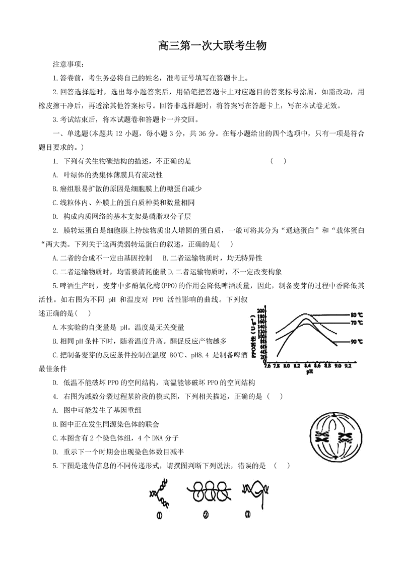 邯郸部分学校2025届高三第一次大联考模拟预测生物试题及答案